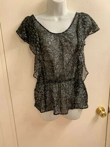 NWOT Miley Cyrus Sexy Black & Gray Ruffle Top/ Tunic Size: LG - Picture 1 of 11