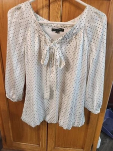 Sara Michelle Womens Blouse Size M, Lined W/Sheer Quarter Sleeves, Whiye Striped - Picture 1 of 5