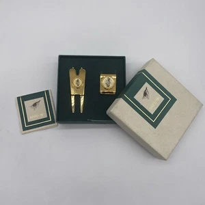 Vintage Barlow Gold Tone Golf Ball Marker And Money Clip Gift Set - Picture 1 of 5