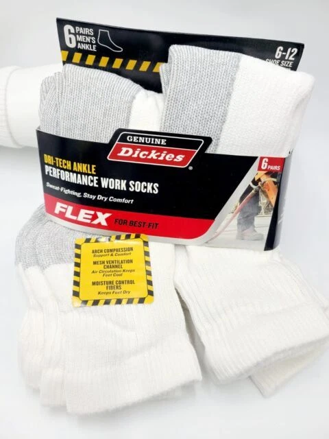 Dickies Dri-Tech Crew Flex Men's Socks - White, 6-12 (5 Pairs)