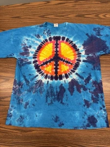 Camicia cane sole vintage uomo XL blu grafica tie dye segno pace tutti oltre anni 90 usata in ottime condizioni - Foto 1 di 6
