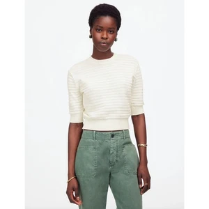 Madewell Baumwollpullover T-Shirt Strukturstich Rundhalsausschnitt Leuchtturm creme XXS neu mit Etikett - Bild 1 von 12