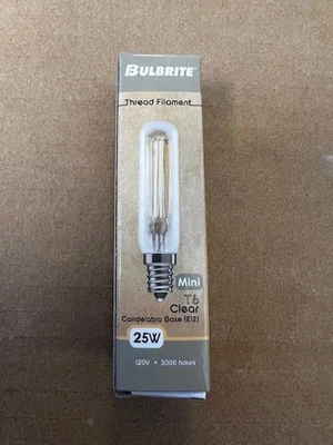 BULBRITE Thread Filament Mini T6 Clear Cadelabra Base E12 25W 120V - Image 1 of 2