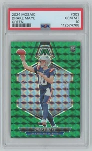 2024 Panini Mosaic GREEN Prizm Drake Maye Rookie PSA 10 Patriots #303 C23 - Picture 1 of 2