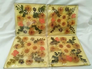 SET 4 SOTTOBICCHIERI VINTAGE ANNI 70 ACRILICO LUCITE PIEDI ARTE FIORI SECCHI MARGHERITA GIALLA - Foto 1 di 18