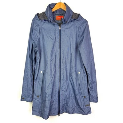 Merrell Blue Lightweight Zip Up Rip-Stop Hooded Long Line Windbreaker size large - Image 1 of 4