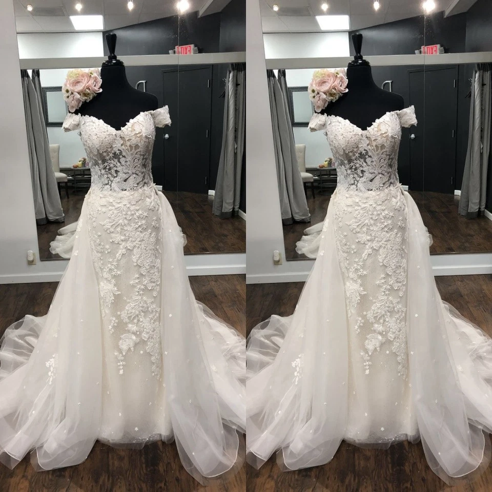 Mermaid Wedding Dresses With Detachable Train Off Shoulder Elegant Bridal Gown - Image 1 of 4