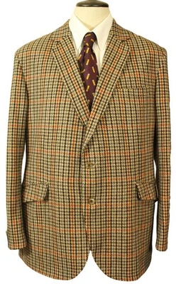 Veste en tweed britannique sur mesure vintage homme marron à carreaux mélangés Scottish Trow Mill 44R - Photo 1/4
