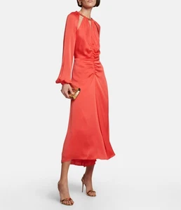 Veronica Beard Womens 8 Midi Red Dress Chain Link Cutout Long Sleeve Silk Blend - Picture 1 of 19