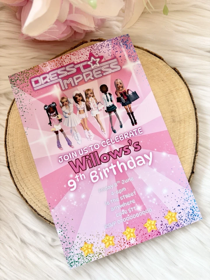 SWEETCHEEKS BOWTIQUE Personalised Roblox Dress To Impress Party Invitation | 10 Pack With Envolopes