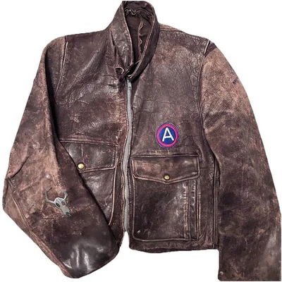 Vtg  WW2 1940s ArmyLeather Flight Jacket Bomber Distressed Embroidered Pterosaur - Image 1 of 4