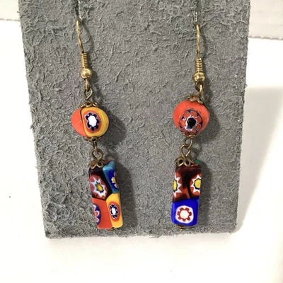 Murano Art Glass Bead Multi Color Dangle Earrings - Image 1 of 4