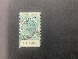 PERFIN: 6d  blue  QV LONG TOMS thick postage perf  GDCo A.      Used. - Bild 1 von 2