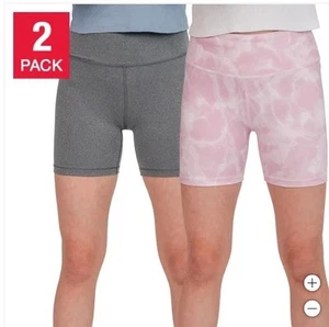 Tuff Girls Boys Biker Shorts Pink Gray 2-PK UPF 50+ Quick Dry Pocket Breathable - Picture 1 of 5