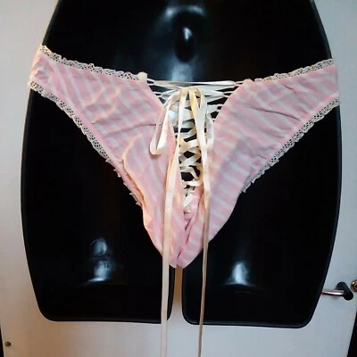 VISTA TRASERA NUEVO Mimi Corsé de vacaciones Cordones Rosa Rayas Bikini regalo travieso PEQUEÑO Foto 1 de 3