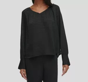 Calvin Klein Women's Black V-Neck Textured Blouse Size XL - Picture 1 of 1