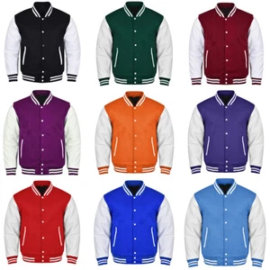 Letterman Bomber Wolle Body & Lederärmel Uni Jacken Unisex alle Farben - Bild 1 von 20