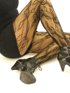 Tulpenblume Spitzennetz gemusterte Strumpfhosen schwarz S/M - M/L - Bild 1 von 5