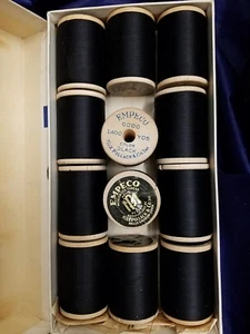 BLACK/Bx=12-Spools×140-Yards/VTG.1950s/EMPECO 0000 COTTON MERCERIZED SEW THREADS - Picture 1 of 4