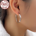 Solid 925 Sterling Silver Round Hoop Earrings Women 30mm Big Circle Jewelry Gift