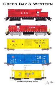 Póster de ferrocarril de 11""x17"" de tren de carga occidental de Green Bay y Western Andy Fletcher firmado - Imagen 1 de 1