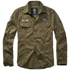 Brandit Luis Vintage Shirt with Badges Mens Casual Urban Outdoor Cotton Olive - Picture 1 of 11