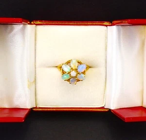 14K Solid Gold Genuine Opal Cluster Princess Dome Bamboo Birdcage Ring SZ 6 - Picture 1 of 16