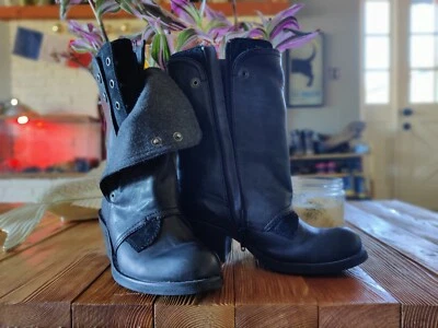 Botas de motociclista de lujo Rebel Brady negras grises de cuero en capas a media pantorrilla 5  Foto 1 de 4