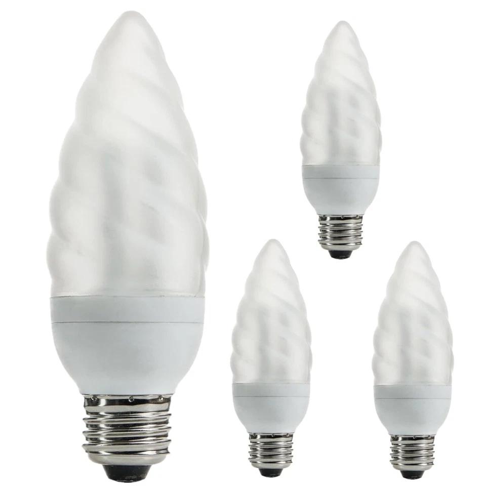 4Pack Flame Design Chandelier Bulb, B14 Candle, CFL, 7W(35W), 320LM, E26, 2700K - Image 1 of 3