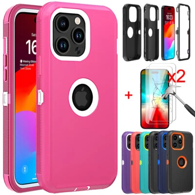 For iPhone 15 Pro Max 14 13 12 11 XR XS MAX Case Heavy Duty Cover Tempered Glass - Image 1 of 4