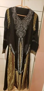 Pakistanische/indische Damen schwarz gold Seide Georgette Abaya mit Steinen und Schals  - Bild 1 von 11
