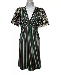 raquel allegra cheetah Animal Print stripe silk Short Sleeve V-neck dress Size 0 - Picture 1 of 8