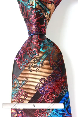 Nueva Corbata Clásica Paisley Marrón Azul Negro TEJIDA JACQUARD 100% Seda Para Hombre Foto 1 de 4