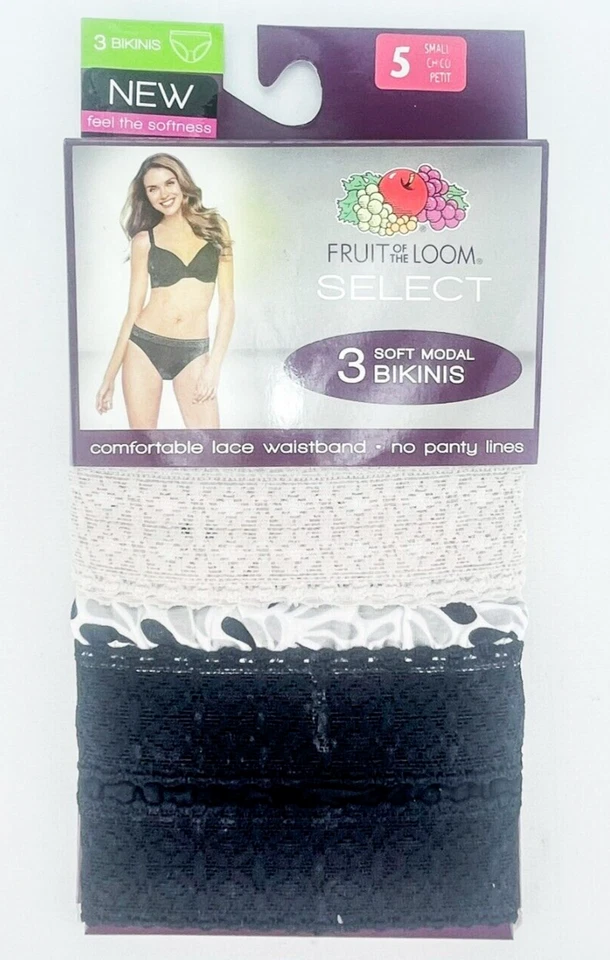 Braguita de bikini Fruit Of The Loom Select cintura de encaje 3 quilates talla 5 pequeña modal Foto 1 de 4