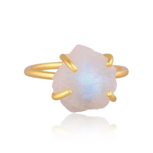 Roh Regenbogen Mondstein Ring Waage Oktober Sternzeichen Geschenk Kunsthandwerk Kristall Schmuck - Bild 1 von 2