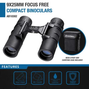 Barska Focus Free 9x 25mm BK-7 Lens Compact Travel Binoculars with Bag AB10302 - Picture 1 of 4