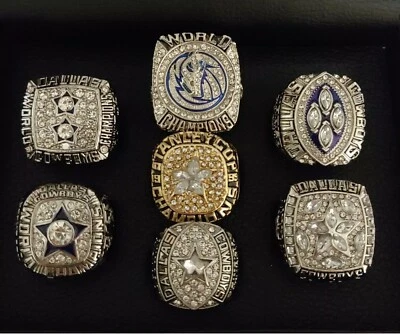 Dallas - Juego de 7 anillos de campeonato con caja de madera. Cowboys Mavericks Stars Aikman Foto 1 de 4