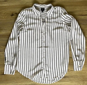 Worthington Blouse Button Up Womens Medium-Tall Black White Striped Long Sleeve - Picture 1 of 8