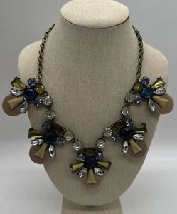 J Crew Chunky Necklace Jeweled Statement Bib Earth Tone Flashy Gem Royal Jewelry - Picture 1 of 6