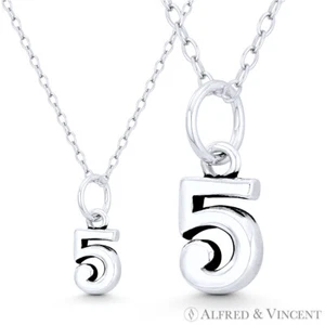 Colgante pequeño número "5" cinco 15x6 mm con dije en plata de ley maciza oxidada .925 - Imagen 1 de 3