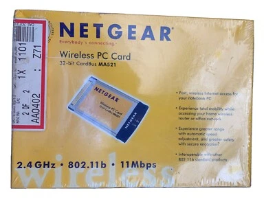 Netgear MA521 802.11b 11Mbps 2.4GHz Wireless PC Card NEW - Image 1 of 2