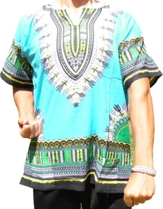 Mens LIGHT BLUE Dashiki Shirt African Blouse Top Rap Rapper ~ FAST SHIPPING - Picture 1 of 4
