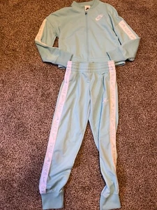 Nike Girl’s Jacket & Pants Track Suit Set Turquoise Blue Sz Small - Picture 1 of 8