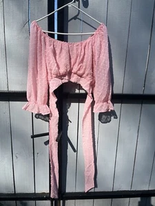 Pink Puffy Long Sleeve Coquette Crop Top - Picture 1 of 4