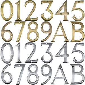 BRASS CHROME DOOR NUMBERS 3" / 75mm Polished Solid House Flat Apartment Letters - Picture 1 of 3