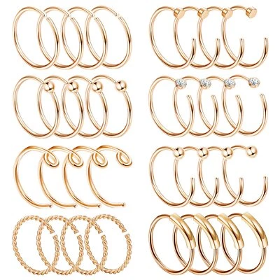 32 PIEZAS Anillo de aro para nariz de acero inoxidable Huggie tabique cuerpo piercing joyería Foto 1 de 4