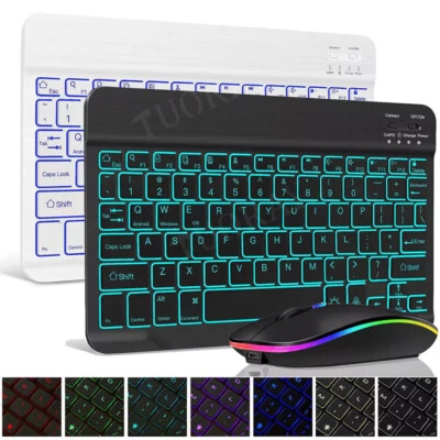 10" Wireless Backlit Bluetooth Keyboard Mouse For IOS Android Windows Tablet PC - Image 1 of 4