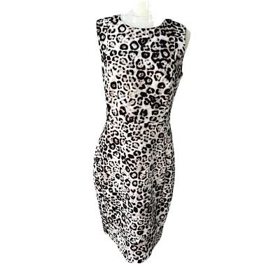 Calvin Klein Leopard animal print sheath dress Sz 10 Sleeveless Stretch Slimming - Image 1 of 4