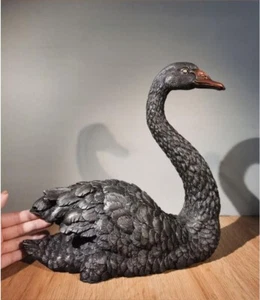 12" China Bronze Hand-carved Black Swan Deco Art Statue - Picture 1 of 7