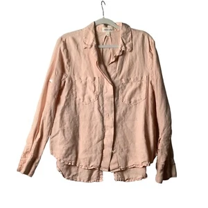 Cloth & Stone 100% Linen Blouse Peach Pink Lagenlook Women Size Large Button Up - Picture 1 of 8